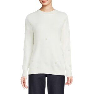 Nanette Lepore Retro Pearl Floral Sweater White Crewneck Textured Size M